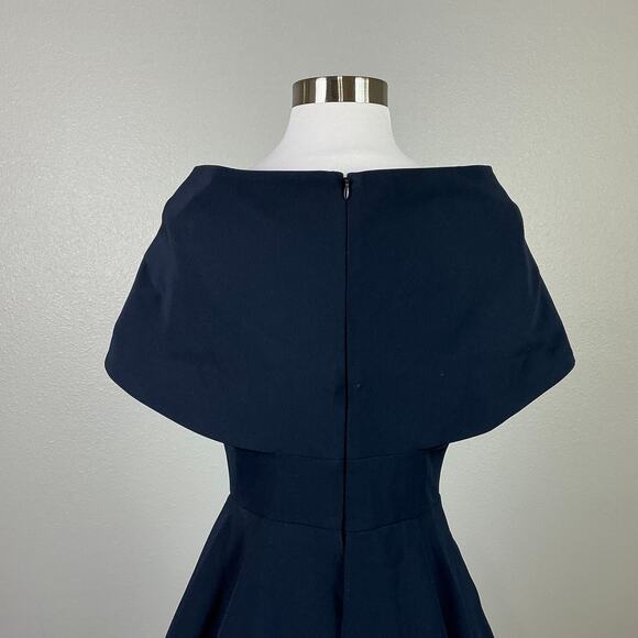 Aidan Mattox Shawl Collar A-Line Evening Gown Blue Size 4 Ruffled Thigh Slit - Picture 8 of 13